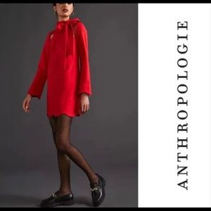 Anthropologie Maeve Red Neck Tie Shift Mini Dress